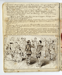 135580 Afbeelding van een pagina met een tekening van een scene uit de opera Euryanthe van Carl Maria von Weber, op 25 ...